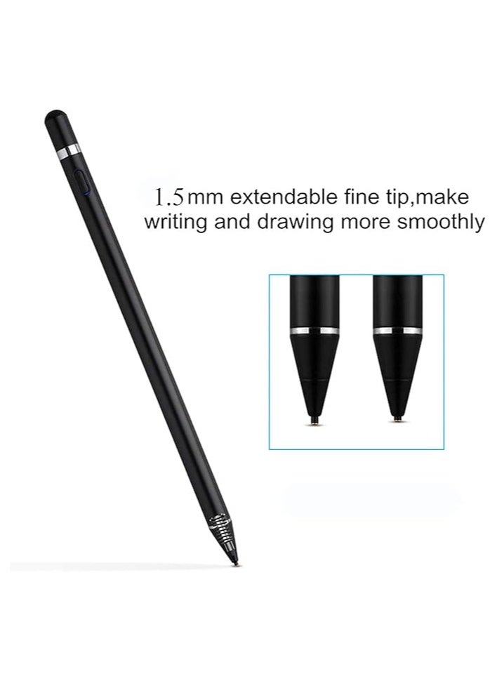OMAKSS - Active Stylus Pen for Android,iOS, iPad/iPad 2/New iPad 3/iPad4/iPad Pro/iPad Mini/iPad Mini 2/3 /4 and Most Tablet,1.5mm Fine Point Rechargeable Digital Stylus Pen (Black) - Image 1
