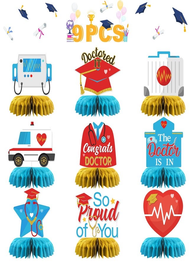 INNORU Congrats Doctor Table Honeycomb Centerpieces, Doctor Graduation Party Table Toppers Med School Graduation Decoration Supplies Medical Theme Table Centerpieces 9 PCS - Image 1