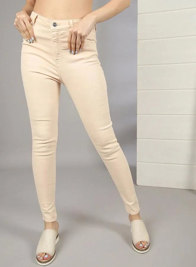 Freehand Freehand Women Cream High Rise Skinny Fit Solid Jeans