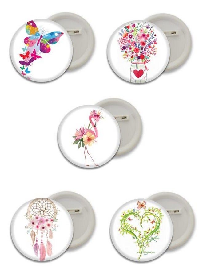 D2c D2C® Plastic Beautiful Designs Round Pin Button Badge - Perfect for Girls, Kids & Women Trendy Design Batches for Bags, Backpacks Ideal Birthday Gift, Party Favor Size 58mm Multicolor Pack of 5  - Image 1