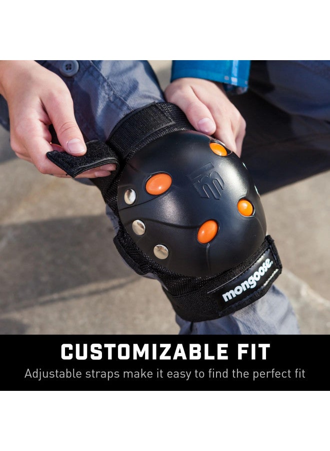 Mongoose Youth BMX Bike Gel Knee and Elbow Pad Set, Multi-Sport Protective Gear, Black/Orange