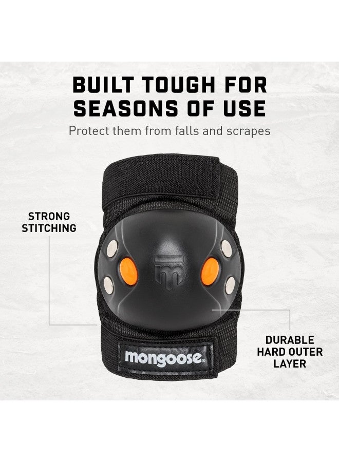 Mongoose Youth BMX Bike Gel Knee and Elbow Pad Set, Multi-Sport Protective Gear, Black/Orange