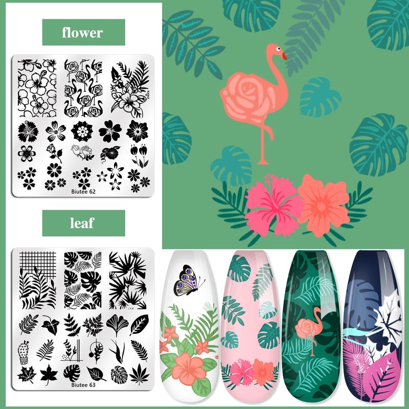Biutee Nail Stamping Plates Set 15 pcs Nail Art Stamper Scraper Storage Bag Gift Box Nail Stamp Template Kit Lace Flower Butterfly Star Holiday Valentine Design Nail Image Plate - Image 4