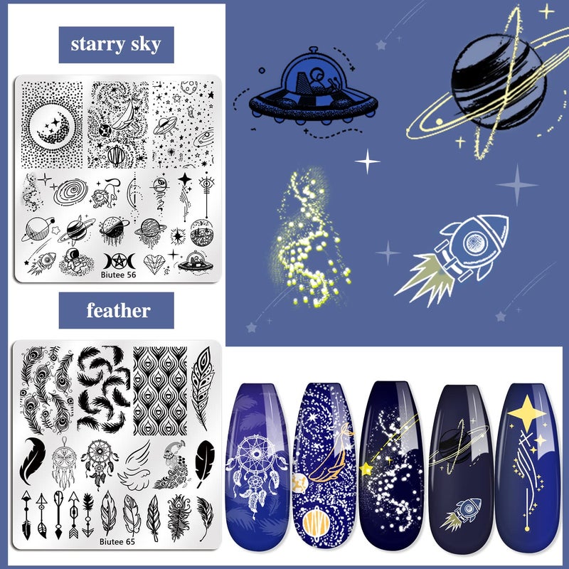 Biutee Nail Stamping Plates Set 15 pcs Nail Art Stamper Scraper Storage Bag Gift Box Nail Stamp Template Kit Lace Flower Butterfly Star Holiday Valentine Design Nail Image Plate - Image 5
