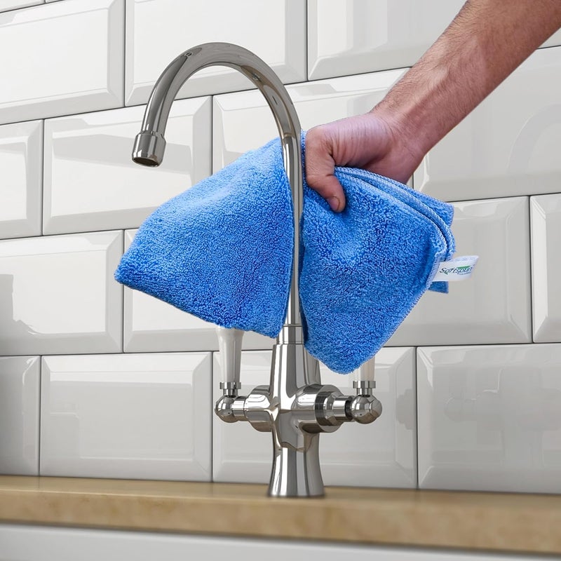 SOFTSPUN Microfiber High Loop Cleaning Cloths 40x60 cms 5 pcs Towel Set 380 GSM Sky Blue Highly Absorbent Lint and Streak Free MultiPurpose Wash Cloth for Kitchen Window Silverware - Image 4