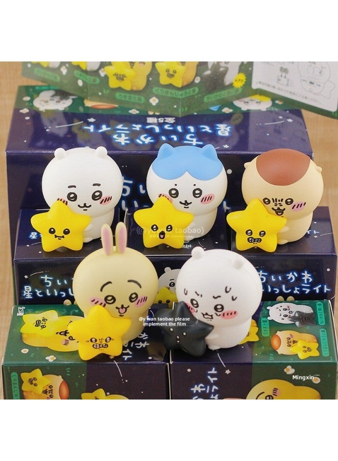 Japanese Chiikawa And Stars Light Jiyika Wow Star Light Glow Usaki Small Eight Doll Ornaments-Color:Sleeping Self-mocking Bear [full Set Of 4] No Repeating-Specifications:Motherland Version [color Box] Non-returnable And Non-exchangeable After Unpacking