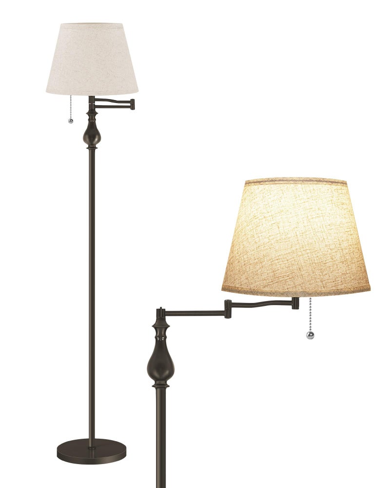 GOEBLESON Vintage Floor Lamp with 350Â°Adjustable Swing Arm, 61â€ Mid-Century Modern Floor Lamp, Standing Pole Lamp with Pull Chain Switch, Antique Reading Lamp for Living Room, Bedroom, Office, Brown CE13LD05 - Image 1