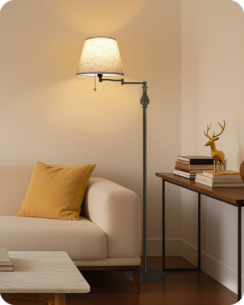 GOEBLESON Vintage Floor Lamp with 350Â°Adjustable Swing Arm, 61â€ Mid-Century Modern Floor Lamp, Standing Pole Lamp with Pull Chain Switch, Antique Reading Lamp for Living Room, Bedroom, Office, Brown CE13LD05 - Image 5