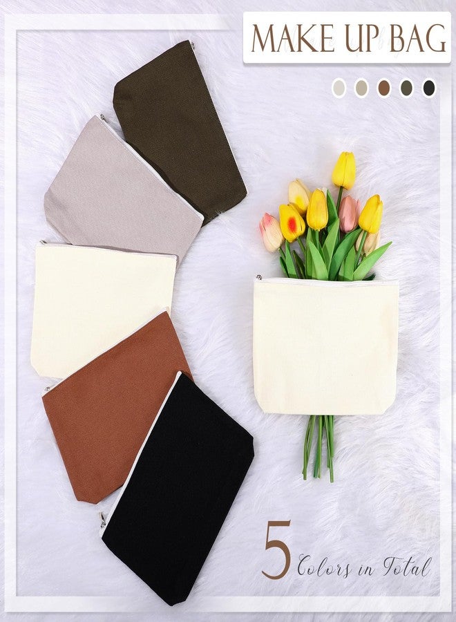 Reginary 10 Pcs Canvas Makeup Bags Bulk for Women Blank DIY Craft Pencil Pouch Multicolor Cosmetics Bag Travel Toiletry Pouch Gift for Mental Health Nurse Mother Teacher(Neutral Color) - Image 3