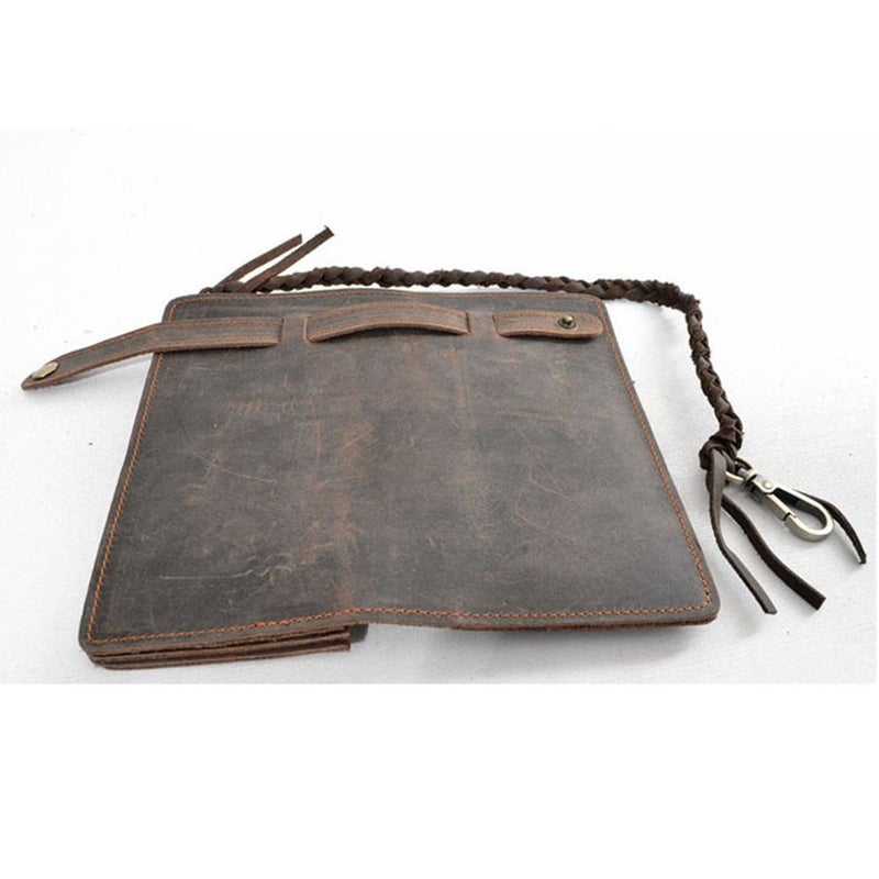 RS Mens Wallet with Chain Leather Long Bifold Trucker Wallet Vintage Biker Money Clip with Zipper,Dark Brown - Image 4