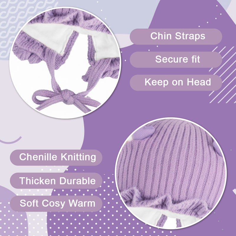 HANNEA® Knitted Baby Deer Antler Hat with Chin Strap Soft Wool Beret for Girls 3-24 Months, Cute and Comfortable Winter Hat, Adorable Photography Prop and Gift, Purple - Image 5