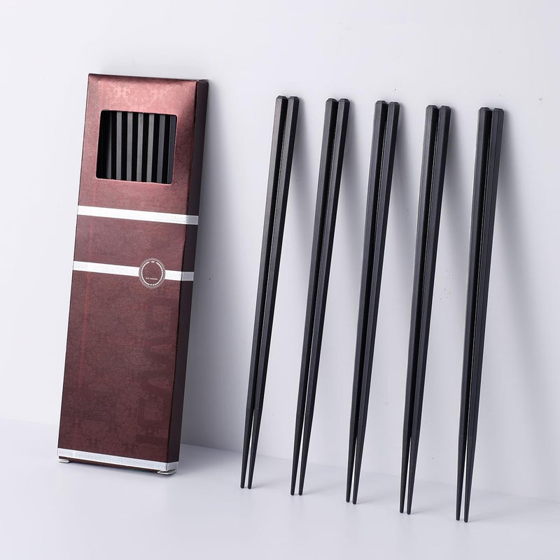 PYBBO 10 Pairs Fiberglass Chopsticks Non-Slip Tips, Dishwasher Safe & Reusable Japanese Korean Chopsticks for Sushi Ramen, 9.63 inch/24.5cm Chop Sticks for Family Restaurant - Black - Image 2