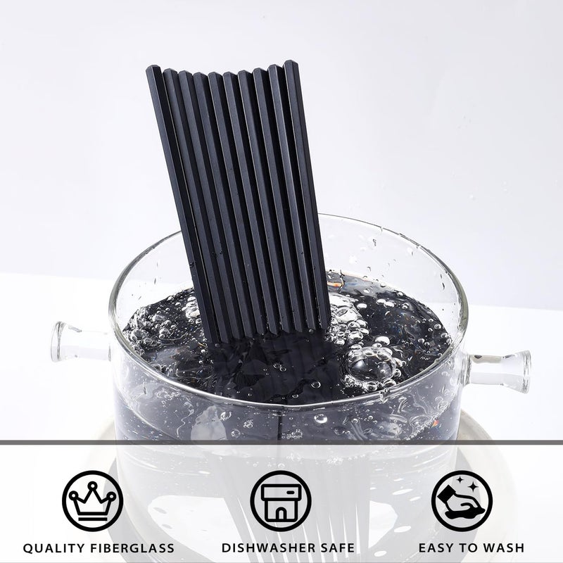 PYBBO 10 Pairs Fiberglass Chopsticks Non-Slip Tips, Dishwasher Safe & Reusable Japanese Korean Chopsticks for Sushi Ramen, 9.63 inch/24.5cm Chop Sticks for Family Restaurant - Black - Image 3
