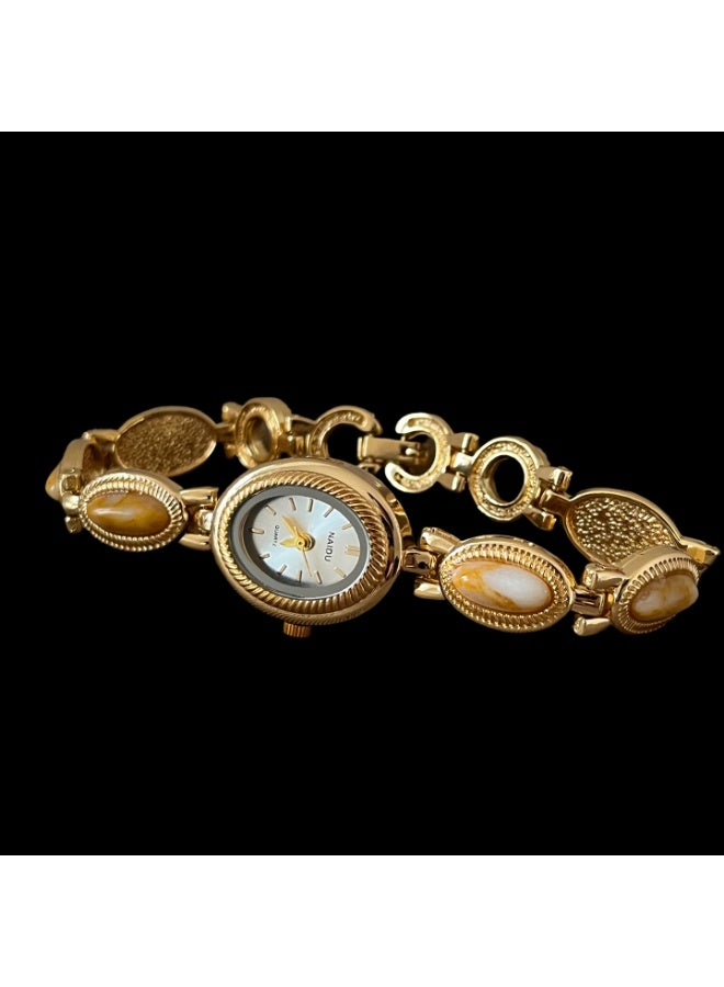 NAIDU Retro Palace-Style Jade Oval Small Dial Bracelet Watch for Women - Image 1