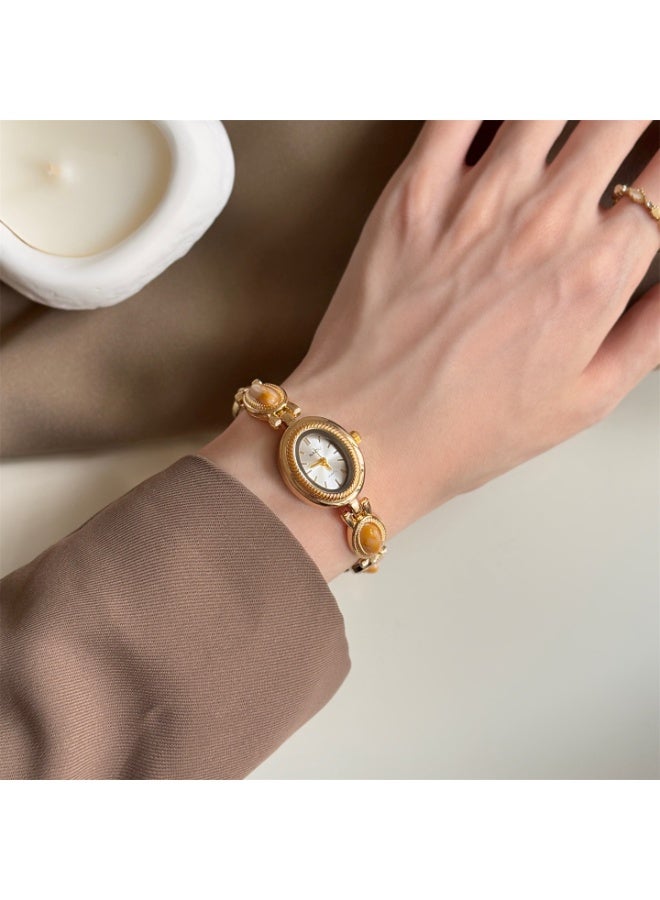 NAIDU Retro Palace-Style Jade Oval Small Dial Bracelet Watch for Women - Image 2