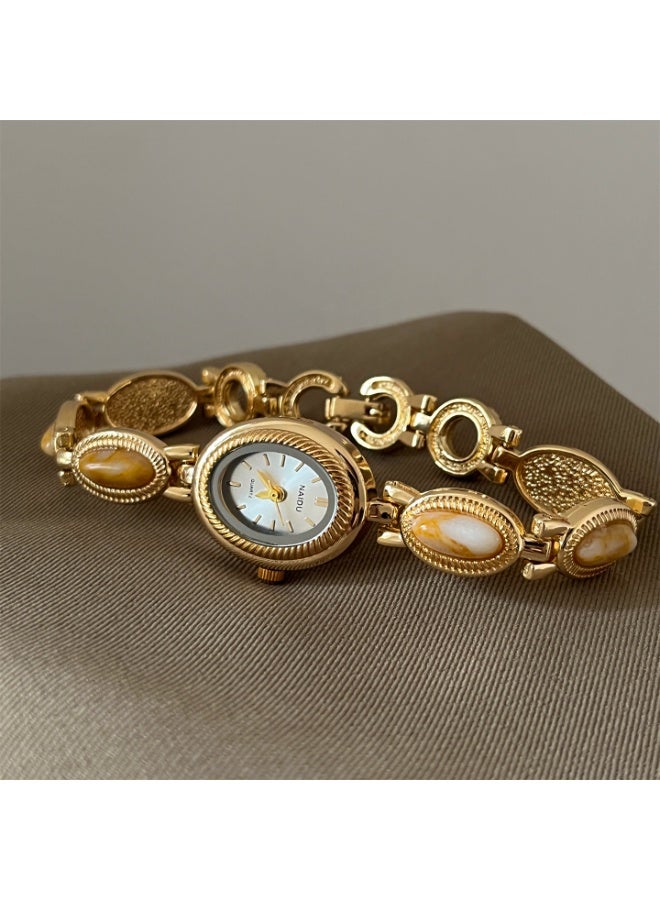 NAIDU Retro Palace-Style Jade Oval Small Dial Bracelet Watch for Women - Image 3