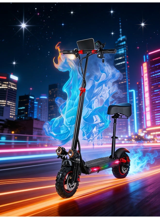 WAKYME Adult Electric Scooter with Seat, 60V 8000W Dual Power, Orange Finger Hook Vertical Handlebar with LCD E Scooter, 340lb Capacity, 13" Off-Road Tires for Commuting and Extreme Terrain - Image 2