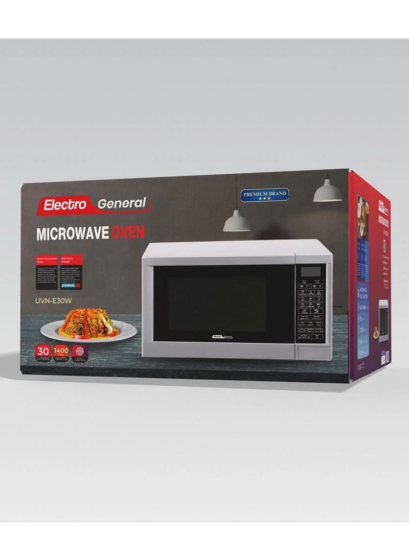 Electro General 30L Microwave Oven UVN-E30W with Digital Control, Grill & Defrost Functions – 900W, LED Screen, 99-Minute Time
