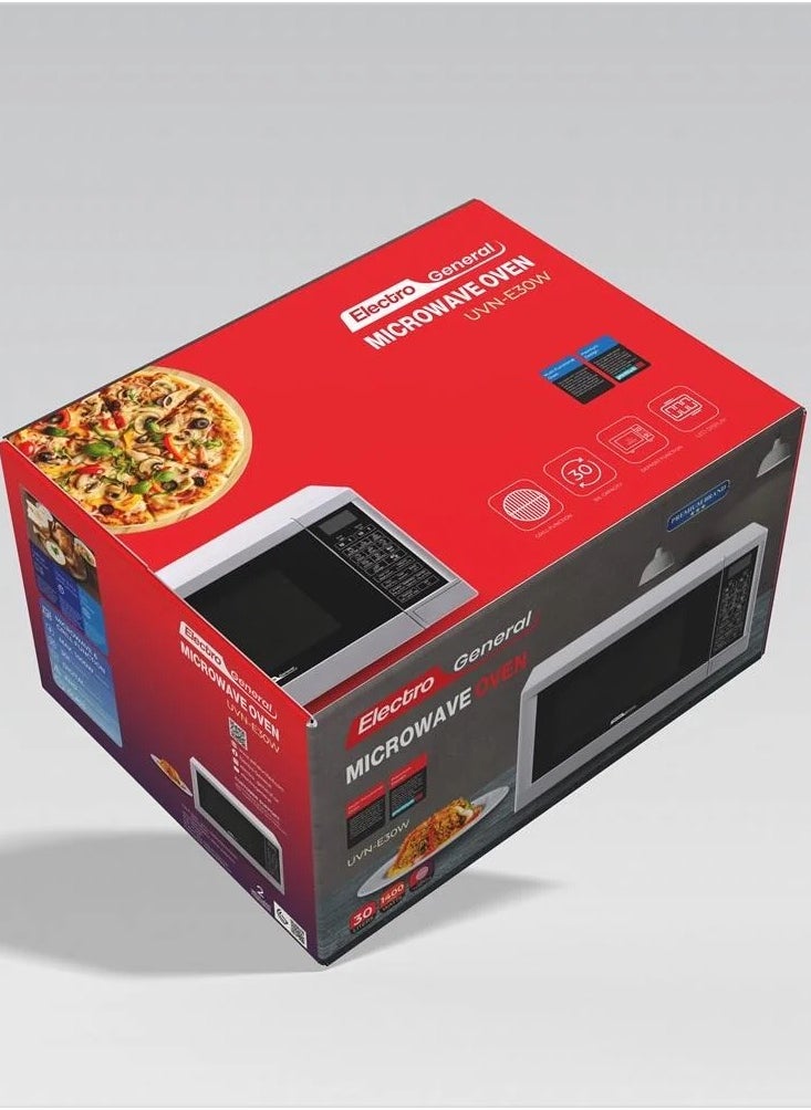 Electro General 30L Microwave Oven UVN-E30W with Digital Control, Grill & Defrost Functions – 900W, LED Screen, 99-Minute Time