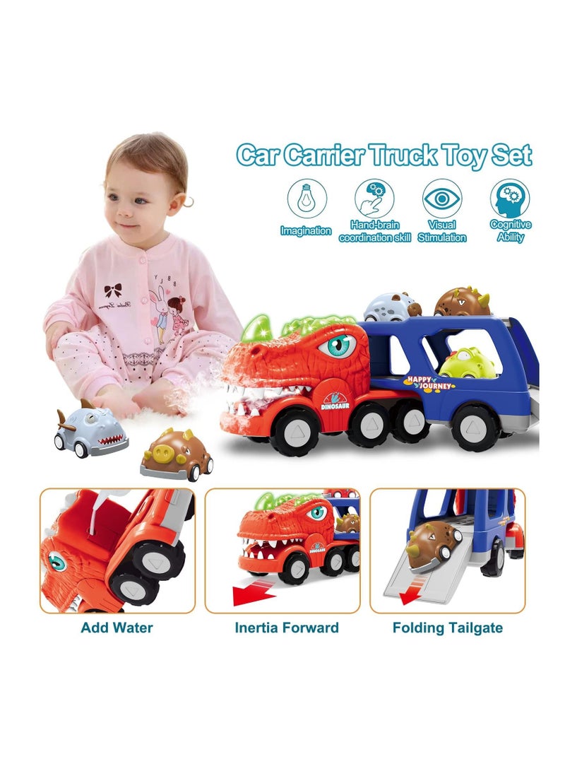 SYOSI Dinosaur Toy Truck Car Toys for Toddlers, 9 in 1 Carrier Trucks for 3 4 5 6 Years Old Boys and Girls, Friction Power Truck Transport Vehicles with Light and Sound, Toddlers Birthday Gift - Image 3
