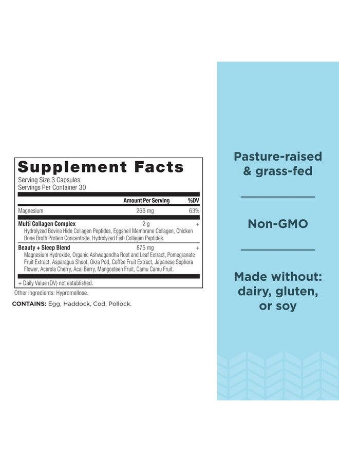 Ancient Nutrition حبوب الكولاجين للشعر والبشرة والأظافر الجمال + النوم 90 حبة مكمل كولاجين + مغنيسيوم يدعم البشرة والأظافر النوم صديق باليو وكيتو خالي من الغلوتين - Image 3