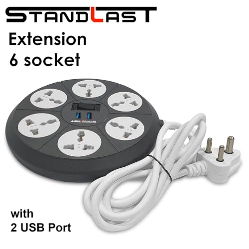 STANDLAST 6-Socket Extension Board with 2 USB (2.4A) | 3 Meter Surge Protector & 10A Spike Guard | Heavy Duty Extension Cord | Universal Socket Power Strip for Home,Office,TV, PC & Appliances - Grey - Image 3