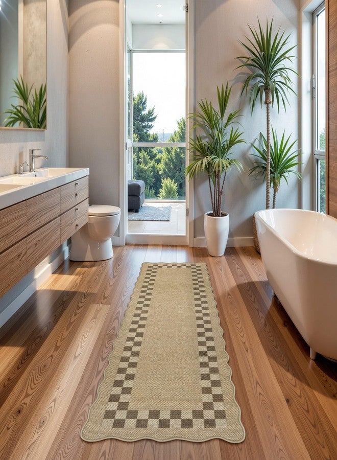 لايف بوكس سجادة ممر من الجوت سهلة الغسل من لايف بوكس، بنقشة مربعات، مناسبة للمطبخ، وسجادة قابلة للغسل بمقاس 2×6 باللون البني الفاتح، مناسبة للمدخل، وسجادة هندسية داخلية وخارجية مانعة للانزلاق، وسجادة باب عصرية، وسجادة منطقة لغرفة النوم أو الردهة. - Image 3