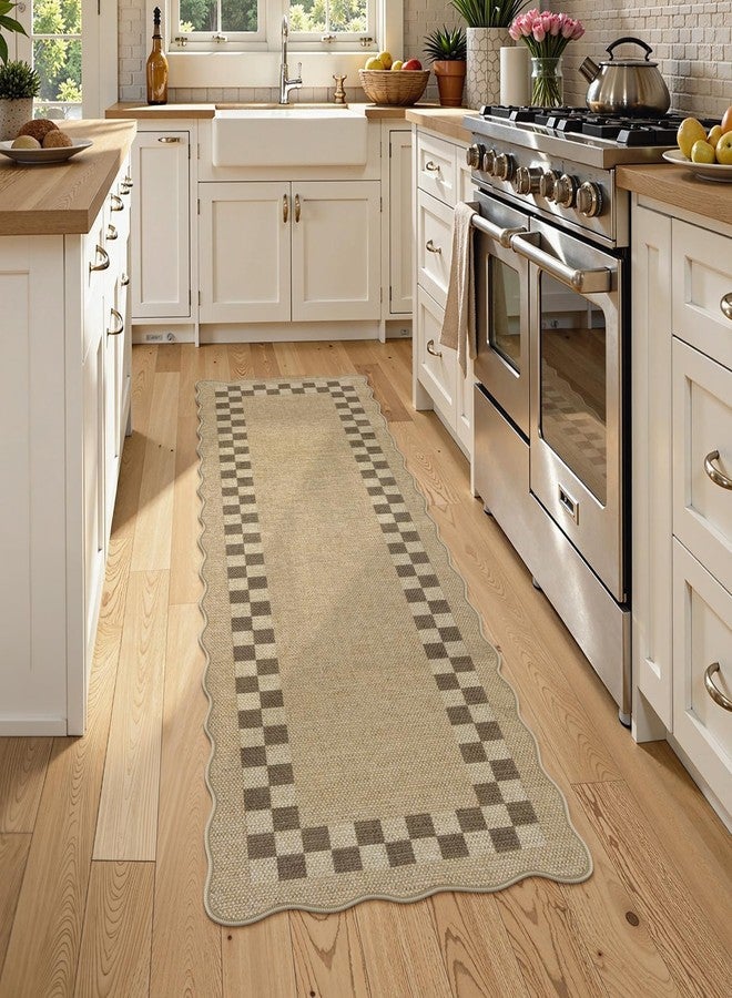 لايف بوكس سجادة ممر من الجوت سهلة الغسل من لايف بوكس، بنقشة مربعات، مناسبة للمطبخ، وسجادة قابلة للغسل بمقاس 2×6 باللون البني الفاتح، مناسبة للمدخل، وسجادة هندسية داخلية وخارجية مانعة للانزلاق، وسجادة باب عصرية، وسجادة منطقة لغرفة النوم أو الردهة. - Image 2