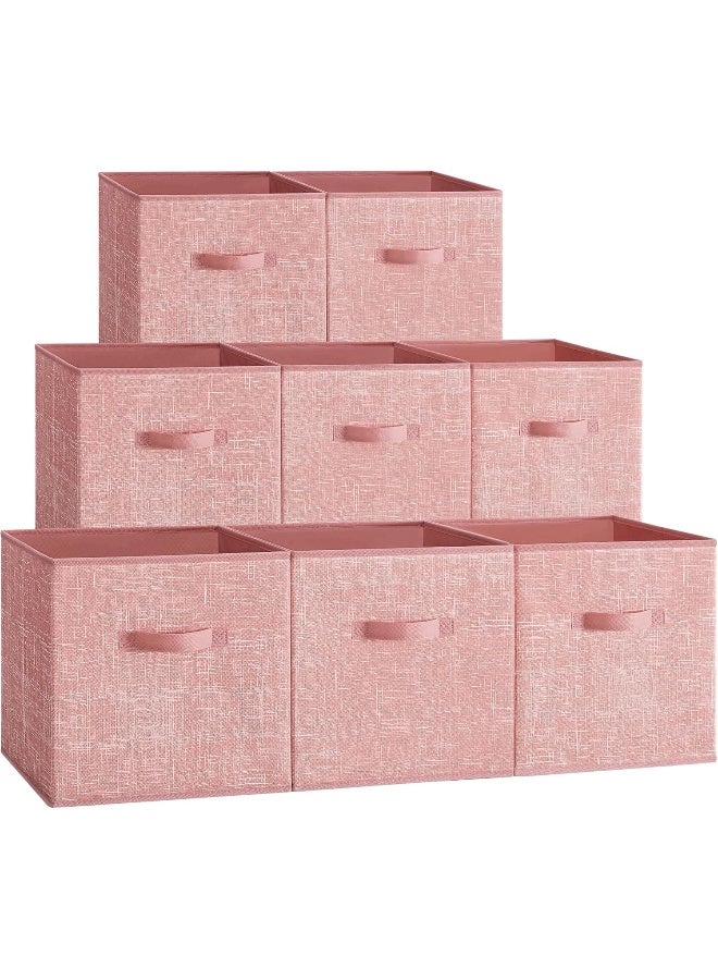 SONGMICS Storage Cubes, 13-Inch Non-Woven Fabric Bins with Double Handles, Set of 8, Closet Organizers for Shelves, Foldable, for Clothes, Jelly Pink - Image 1