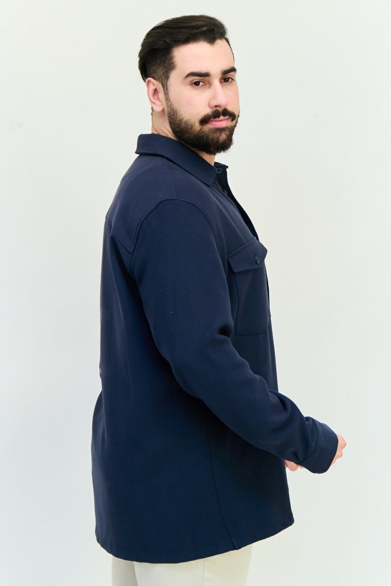 Celio Men Regular Fit Solid Long Sleeves Jacket Shirt, Navy - Image 3