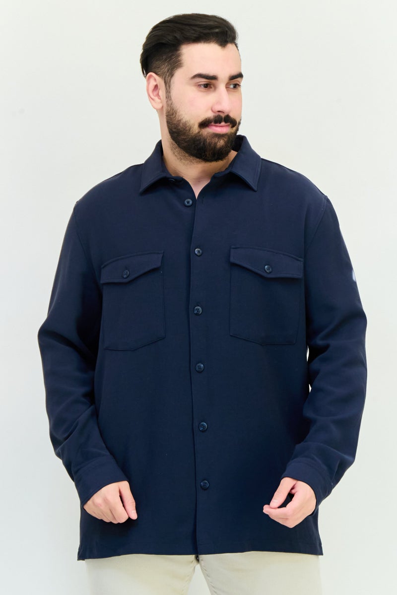 Celio Men Regular Fit Solid Long Sleeves Jacket Shirt, Navy - Image 1