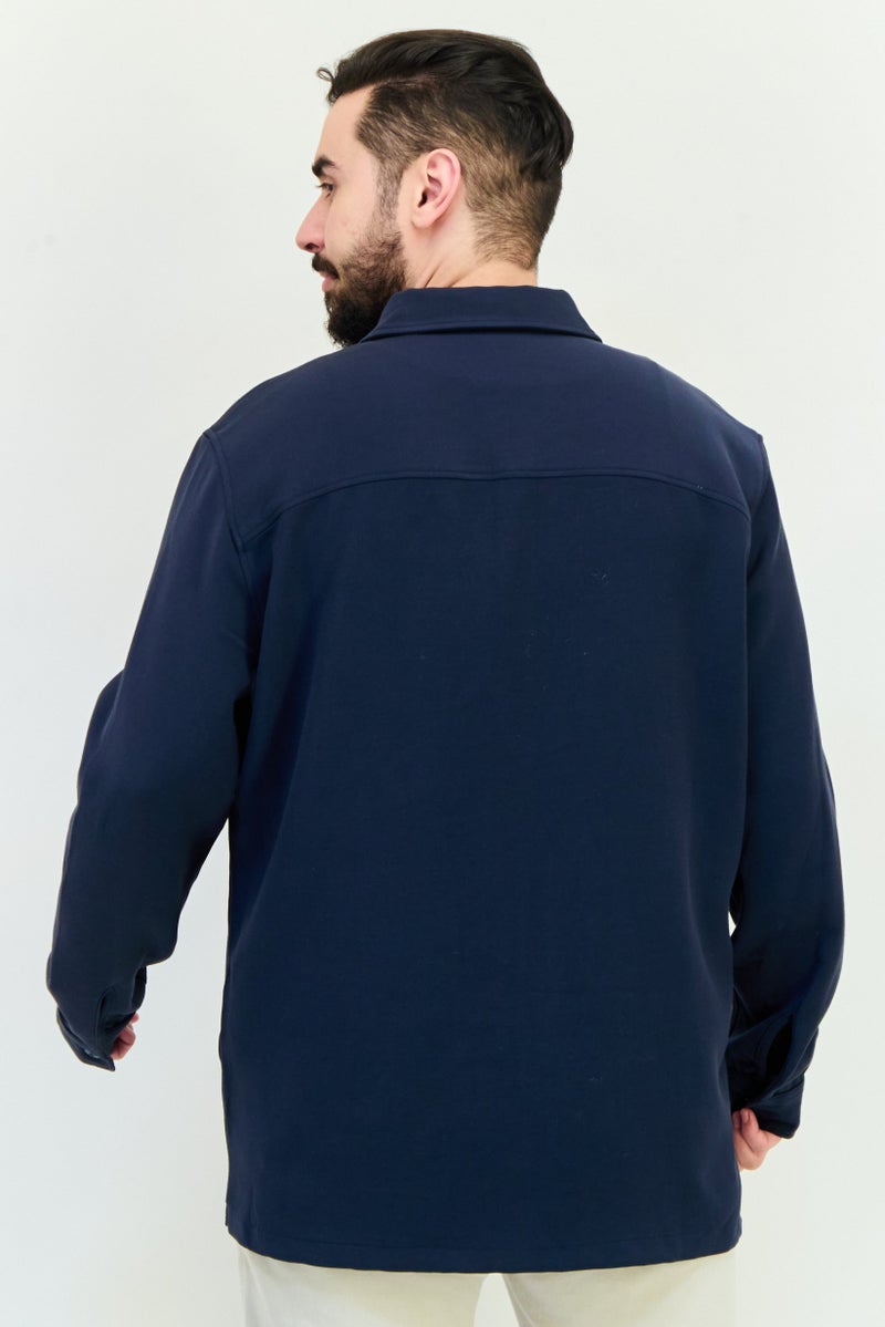 Celio Men Regular Fit Solid Long Sleeves Jacket Shirt, Navy - Image 2