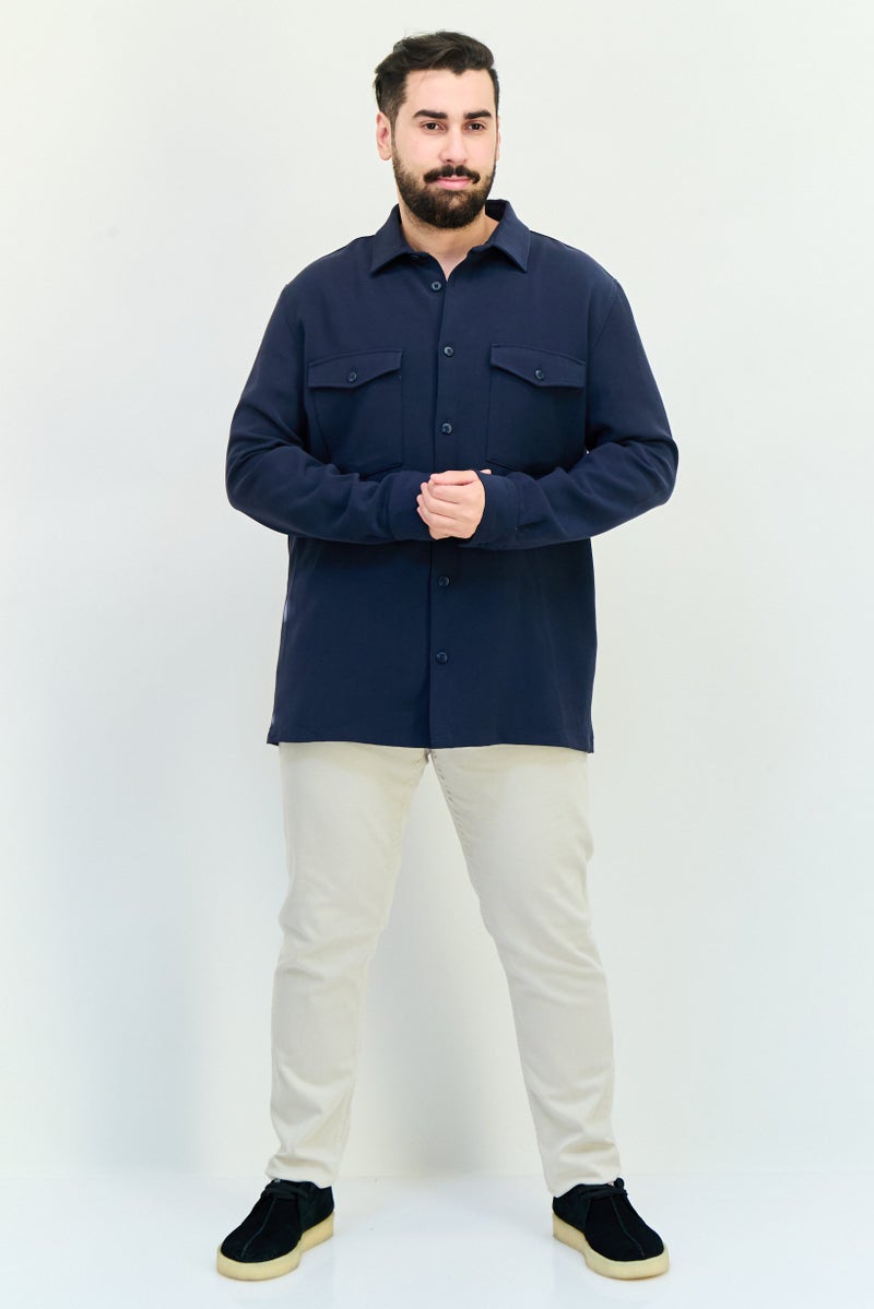 Celio Men Regular Fit Solid Long Sleeves Jacket Shirt, Navy - Image 4