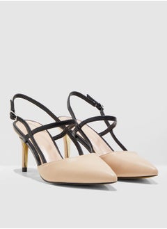 ELLA Pointed Toe Court Shoe With Contrast Straps  - Image 4