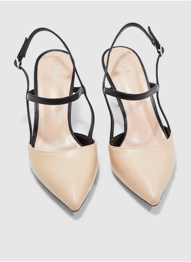 ELLA Pointed Toe Court Shoe With Contrast Straps