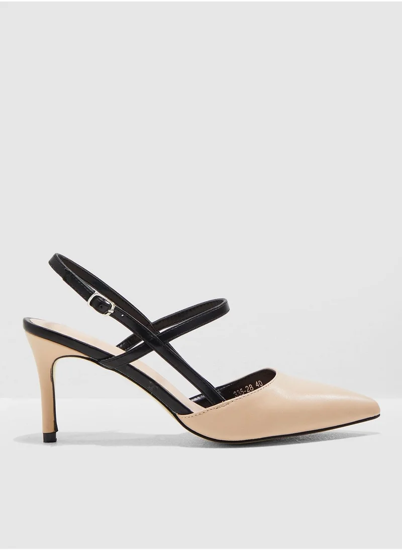 ELLA Pointed Toe Court Shoe With Contrast Straps