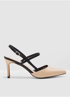 ELLA Pointed Toe Court Shoe With Contrast Straps  - Image 1