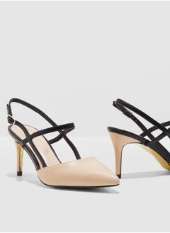 ELLA Pointed Toe Court Shoe With Contrast Straps  - Image 2