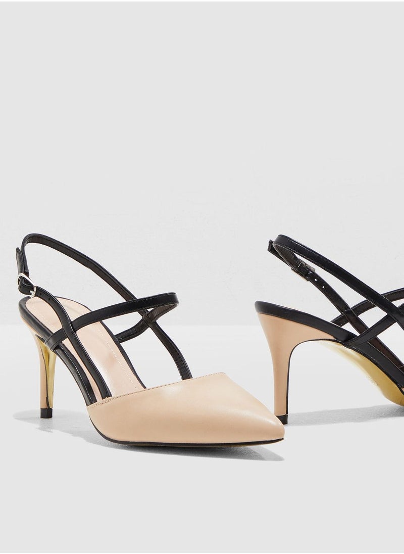 ELLA Pointed Toe Court Shoe With Contrast Straps  - Image 2