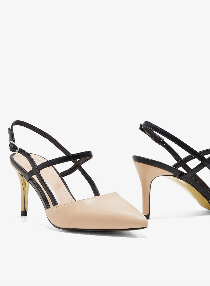 ELLA Pointed Toe Court Shoe With Contrast Straps