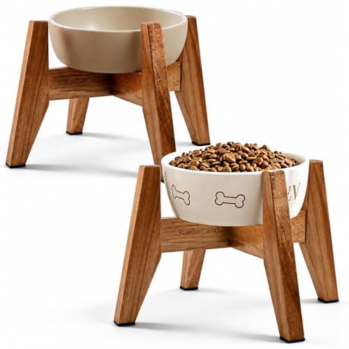 RAINBLELAND Elevated Dog Bowl Stand for Small Dogs, 7" Tall Raised Dog Bowl Stand Fits Up to 7" Bowls, Solid Acacia Wood Dog Bowl Holder, Set of 2 Wooden Dog Feeding Stands (Stand Only) - Image 1