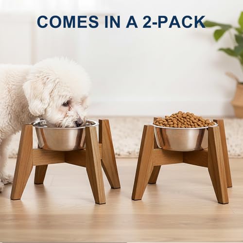 RAINBLELAND Elevated Dog Bowl Stand for Small Dogs, 7" Tall Raised Dog Bowl Stand Fits Up to 7" Bowls, Solid Acacia Wood Dog Bowl Holder, Set of 2 Wooden Dog Feeding Stands (Stand Only) - Image 2