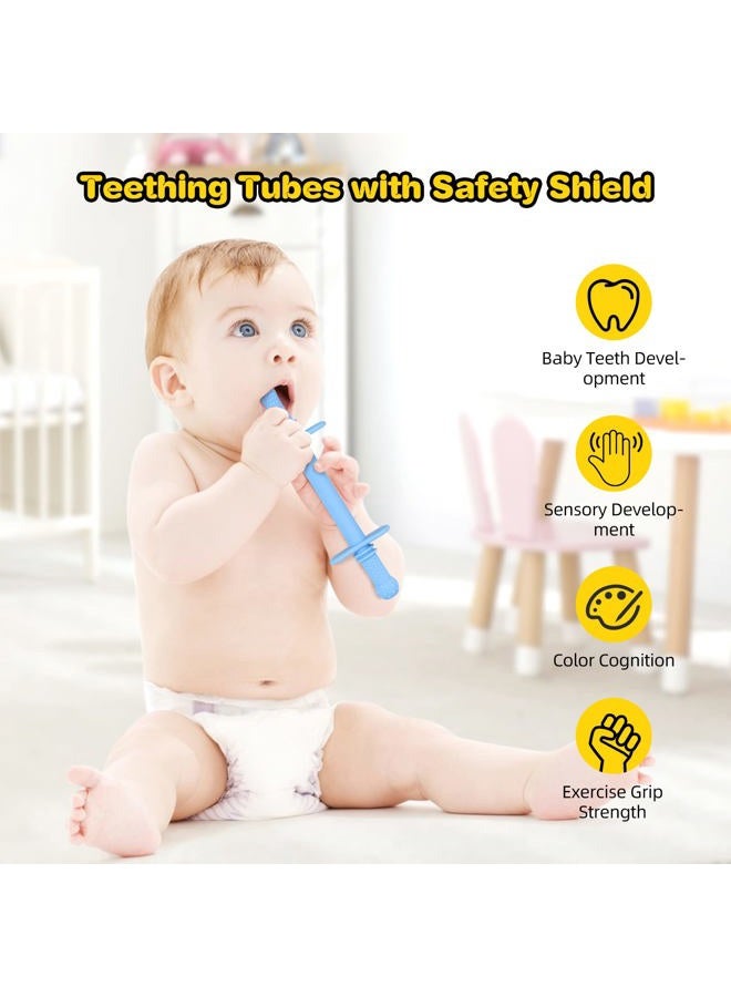 Fu Store Hollow Teether Tube Chew Straw Toy for Infant Toddlers Silicone Tubes Teething Toys for Babies 3-12 Months BPA Free/Freezable/Dishwasher and Refrigerator Safe (5 Pack) - Image 2