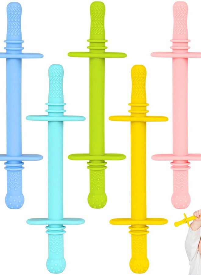 Fu Store Hollow Teether Tube Chew Straw Toy for Infant Toddlers Silicone Tubes Teething Toys for Babies 3-12 Months BPA Free/Freezable/Dishwasher and Refrigerator Safe (5 Pack) - Image 1