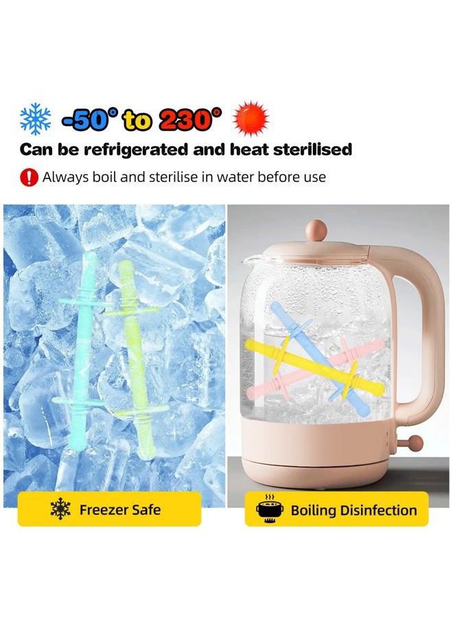 Fu Store Hollow Teether Tube Chew Straw Toy for Infant Toddlers Silicone Tubes Teething Toys for Babies 3-12 Months BPA Free/Freezable/Dishwasher and Refrigerator Safe (5 Pack) - Image 4