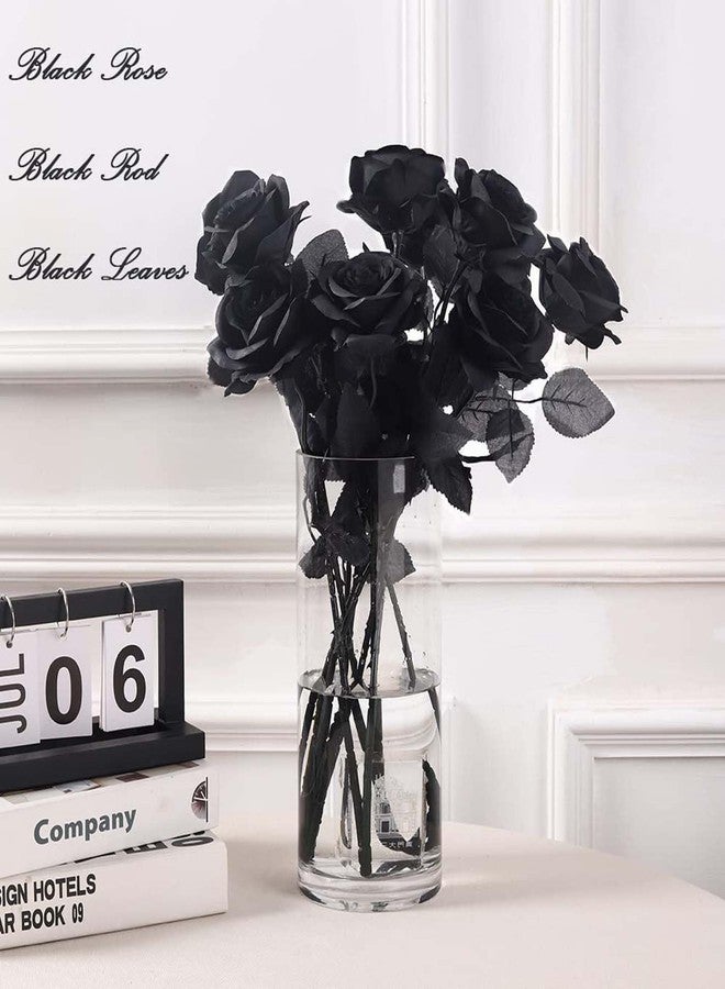 Laelfe 12 PCS Artificial Flowers Black Roses, Fake Silk Flower Long Stem Artificial Rose for Home Wedding Party Decorations(Black Halloween) - Image 2