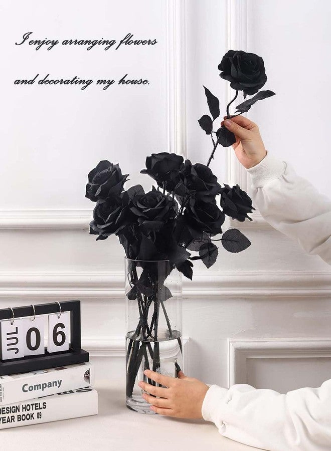 Laelfe 12 PCS Artificial Flowers Black Roses, Fake Silk Flower Long Stem Artificial Rose for Home Wedding Party Decorations(Black Halloween) - Image 4