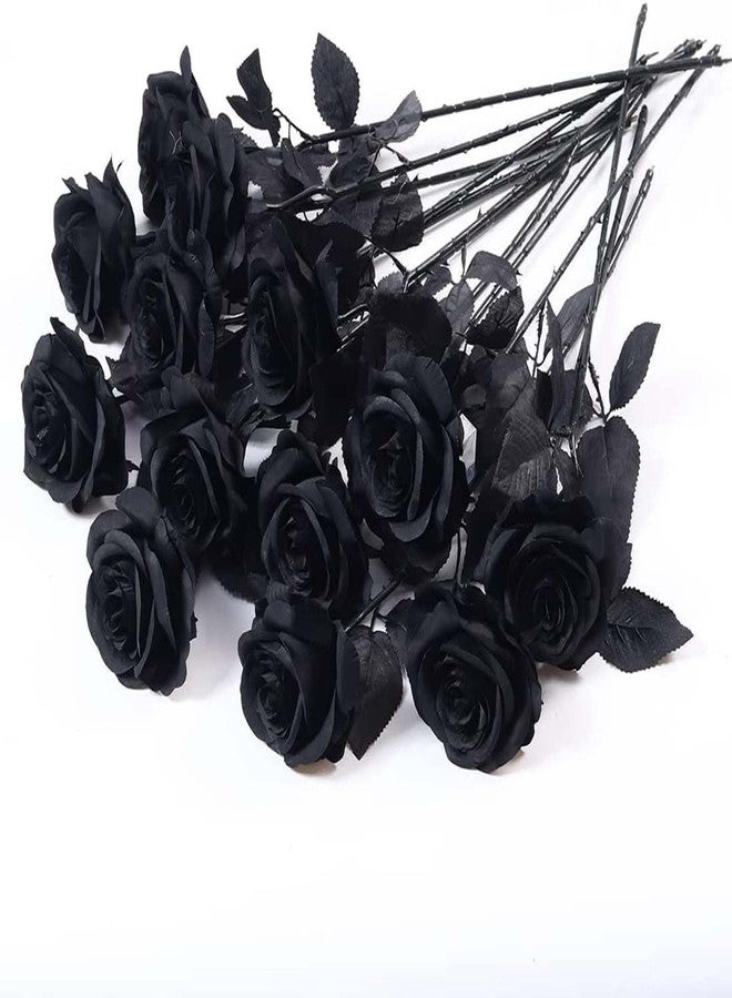Laelfe 12 PCS Artificial Flowers Black Roses, Fake Silk Flower Long Stem Artificial Rose for Home Wedding Party Decorations(Black Halloween) - Image 1