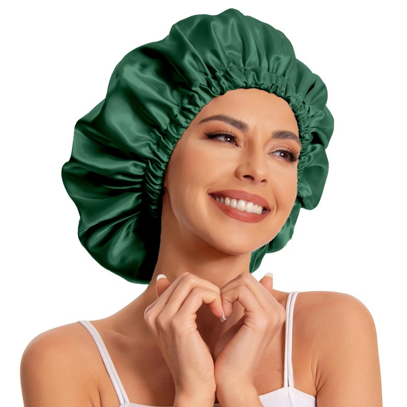 Edoneery Satin Bonnet Silk Bonnet Hair Bonnet for SleepingSlouchy Beanie Hat Satin Sleep Cap for Womens Natural  Curly HairBlackish Green