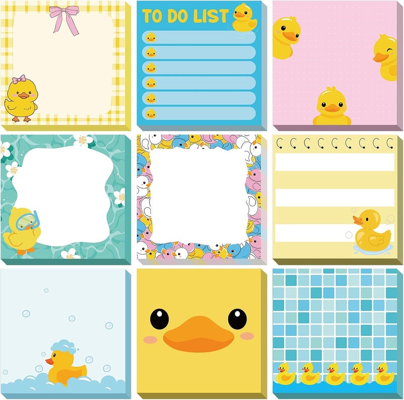 Saypacck 9 Pads Duck Sticky Notes 3x3 Inch Cute Self Stick Notepads Notes Adhesive Memo Pad Office Decor Gifts for Students School Teacher Meeting Office Supplies - Image 1
